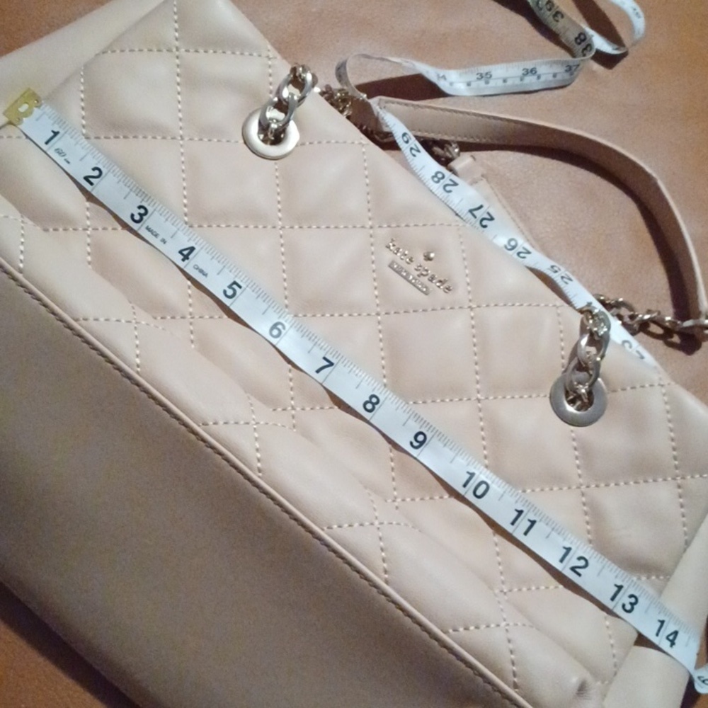 > Kate Spade Elegant Tan/pink Quilted Leather Tote Bag - Picture 10 of 16